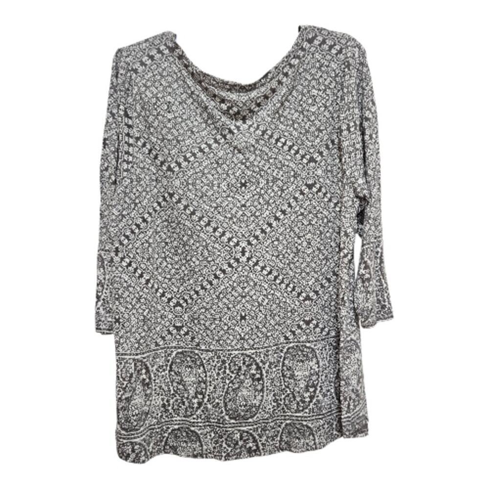Lucky Brand Paisley Boho Tunic Top Brown Cream 1X